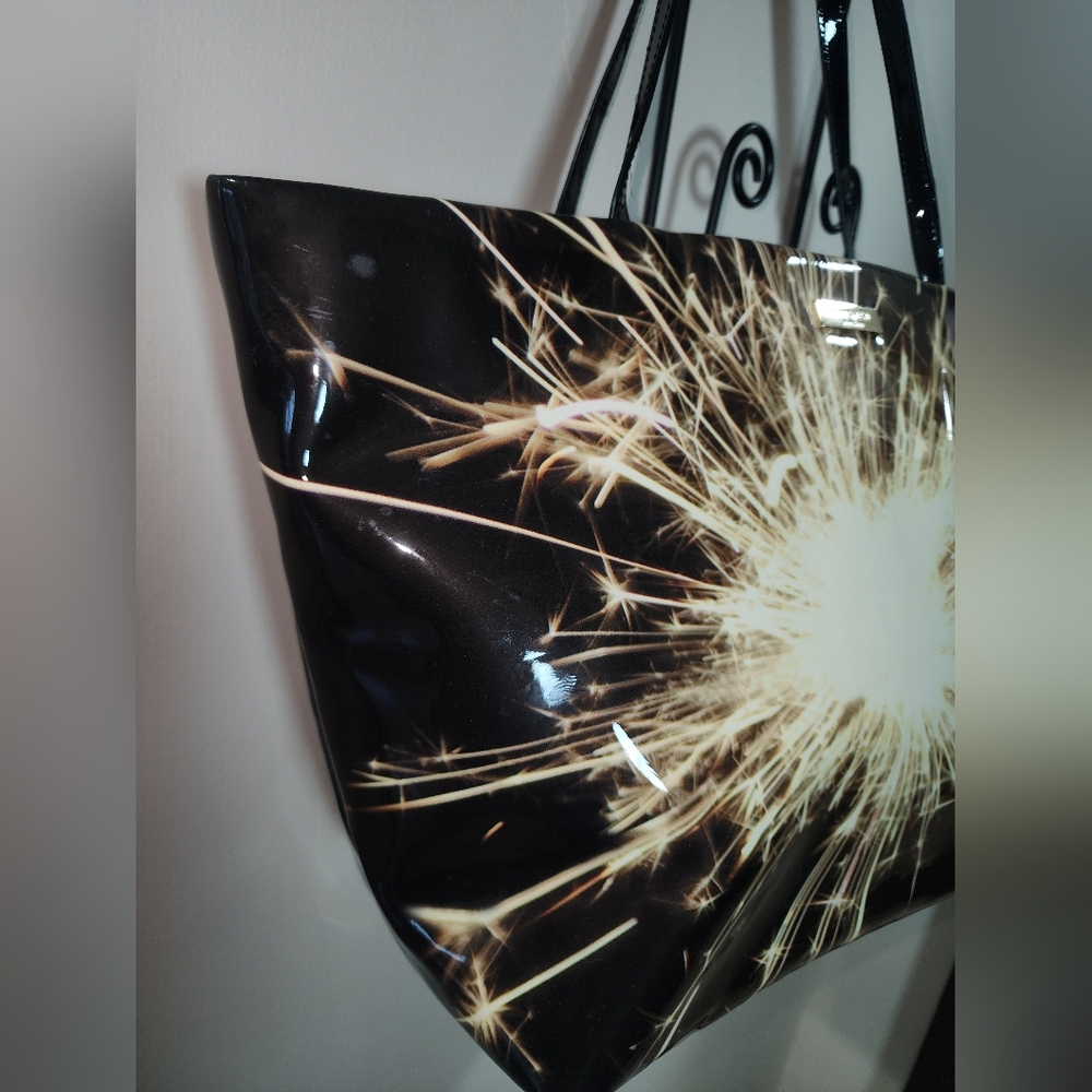 Kate Spade New York "Let Sparkles Fly" Black Fireworks Large Tote Purse - Picture 3 of 10